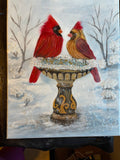 cardinals on birdbath