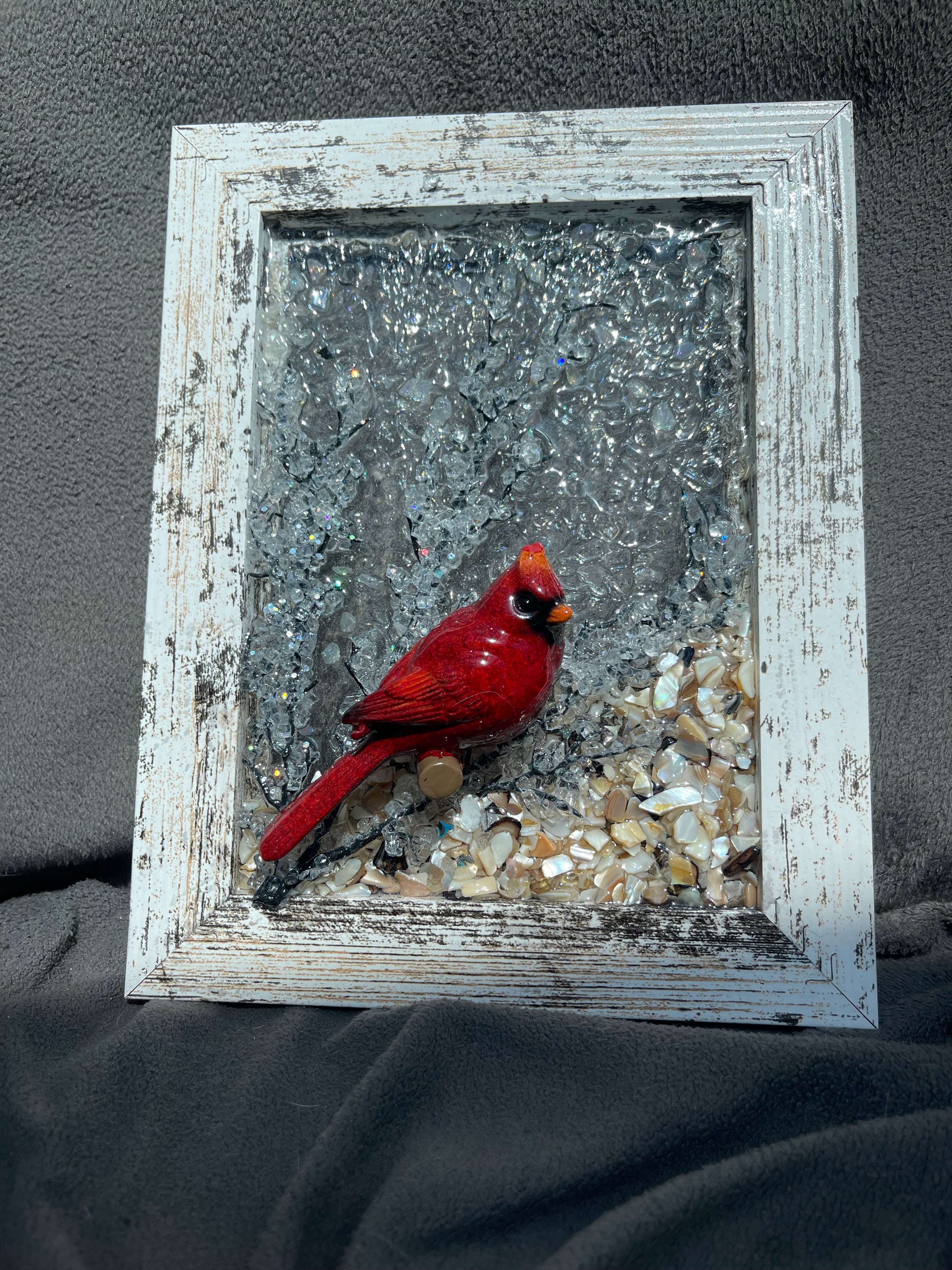 cardinal on glass